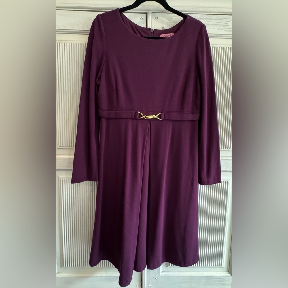 ELIZA J Womens Purple Long Sleeve Belted Dress, Size 12